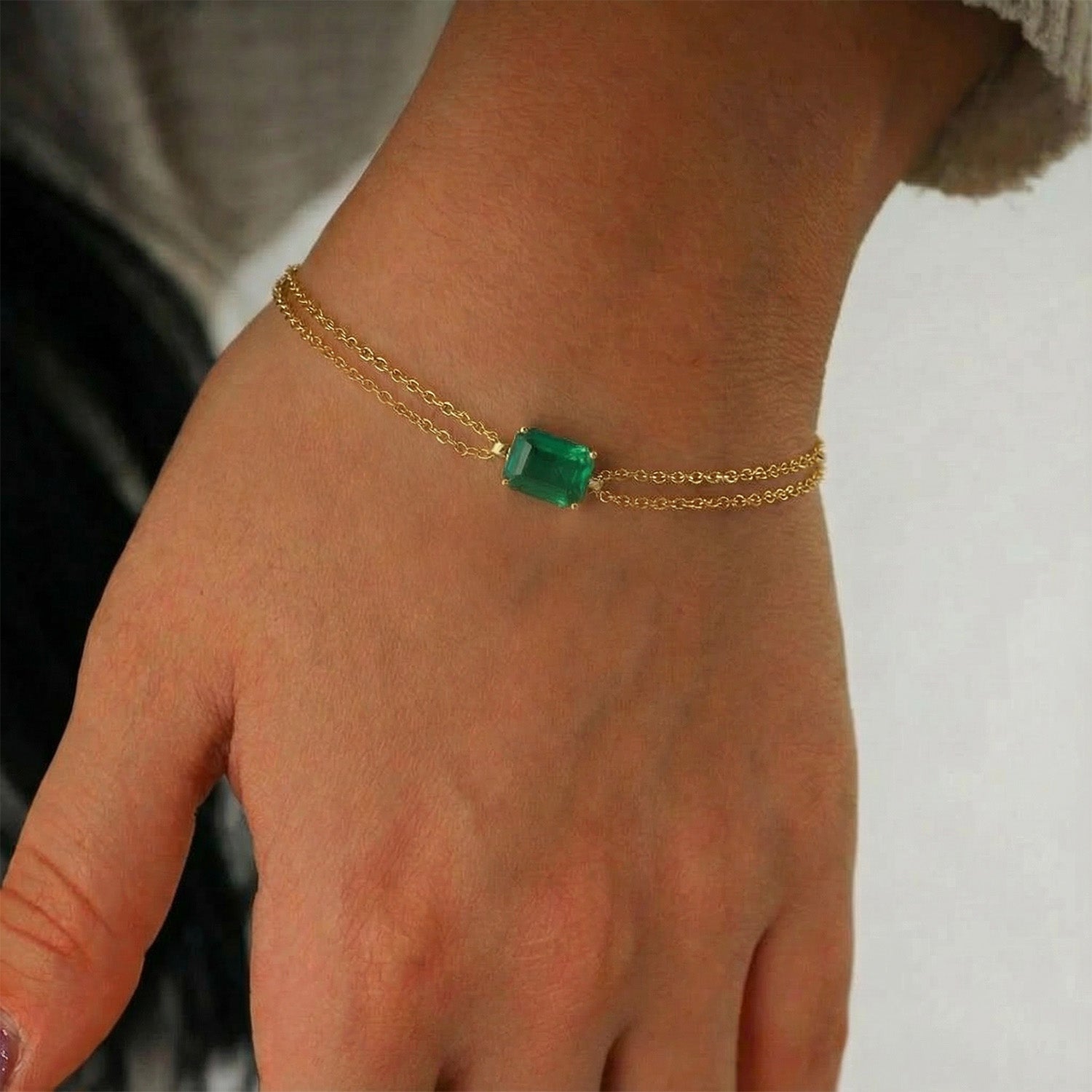 Luxe Emerald Layered Bracelet - Gold