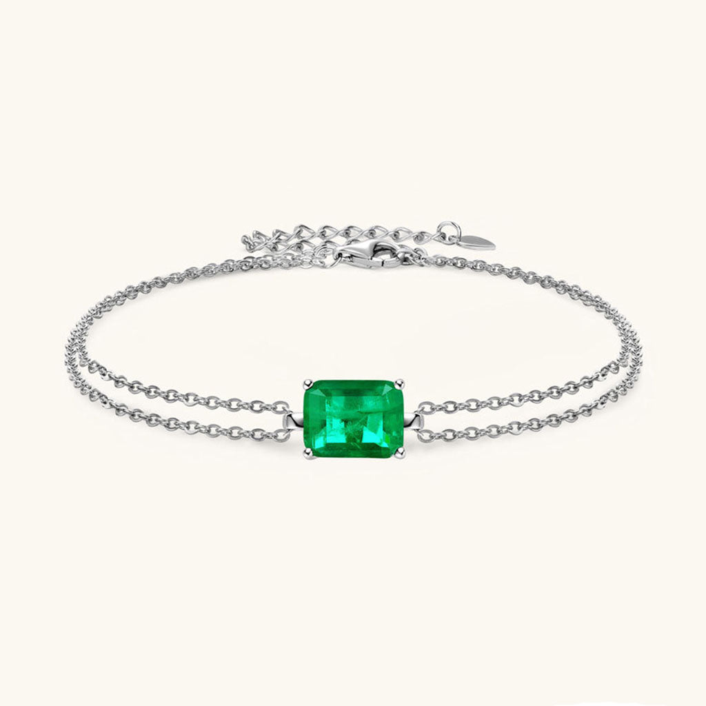 Luxe Emerald Layered Bracelet - Silver