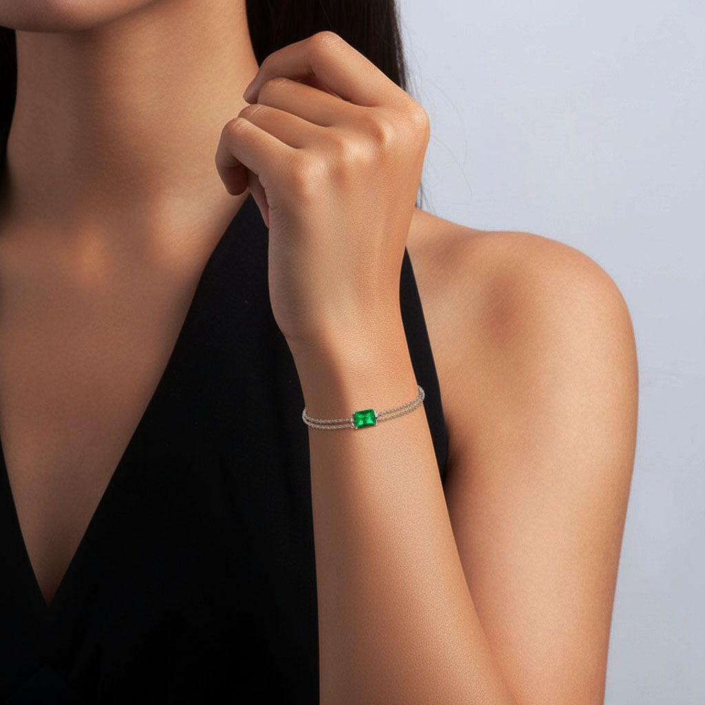 Luxe Emerald Layered Bracelet - Silver