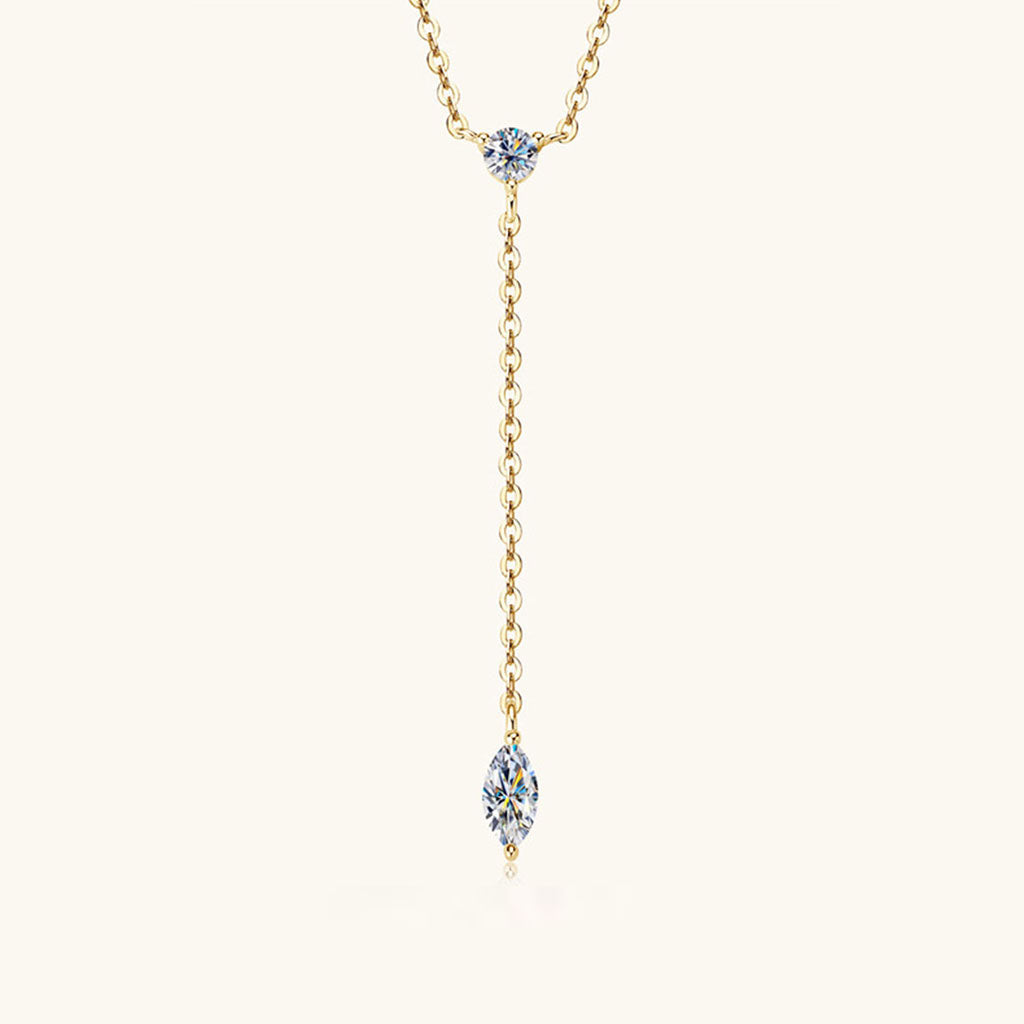 Marquise and Round Moissanite Lariat Necklace - Gold