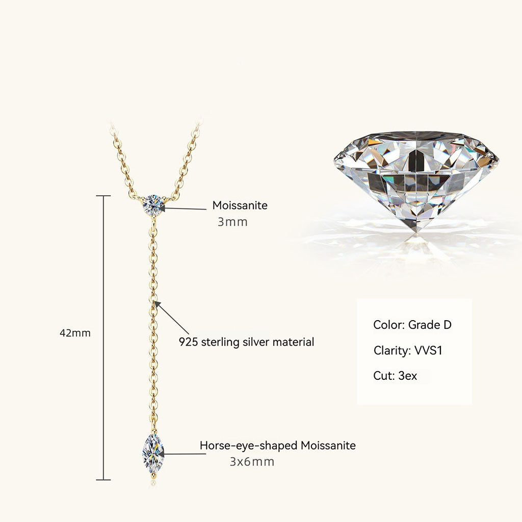 Marquise and Round Moissanite Lariat Necklace - Gold