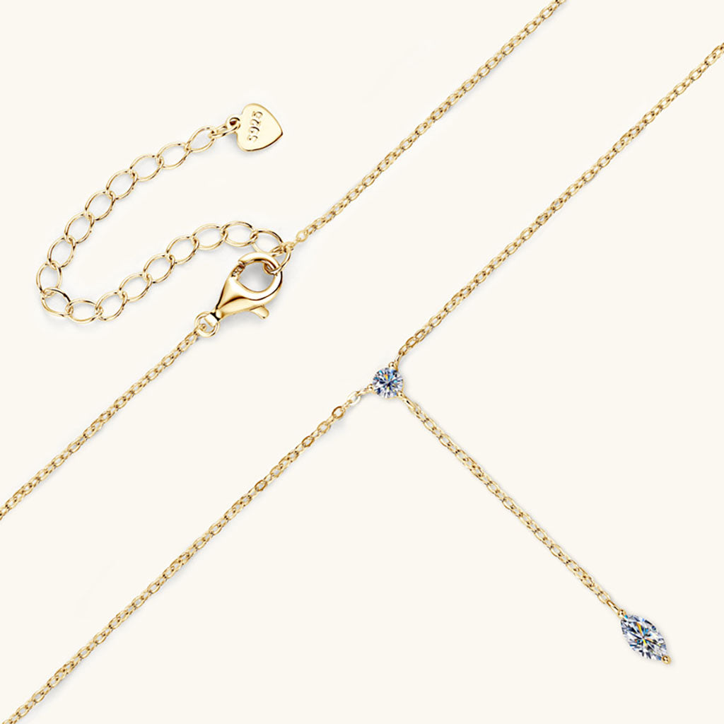 Marquise and Round Moissanite Lariat Necklace - Gold