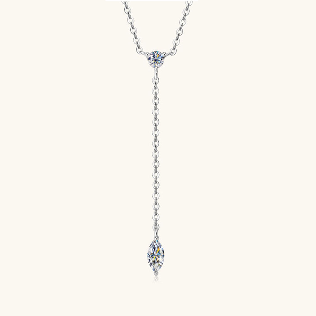 Marquise and Round Moissanite Lariat Necklace - Silver