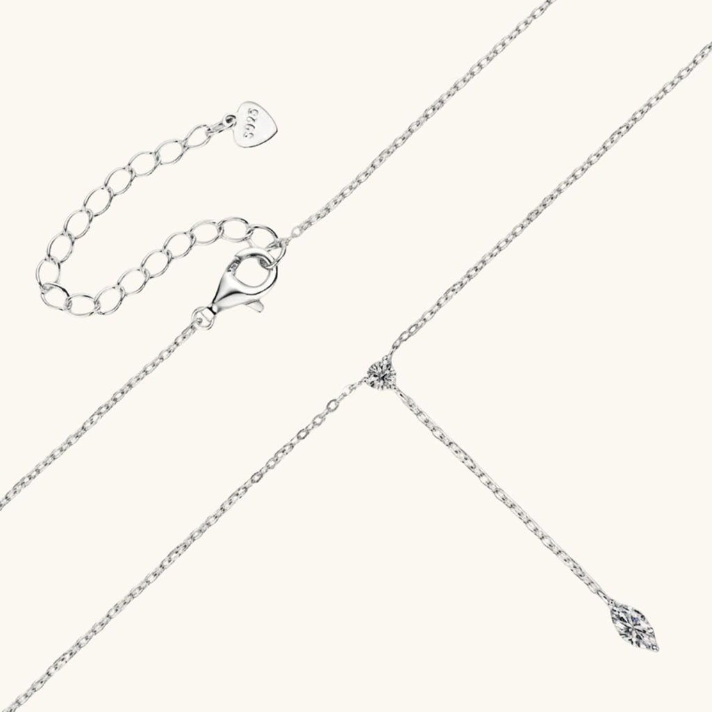 Marquise and Round Moissanite Lariat Necklace - Silver