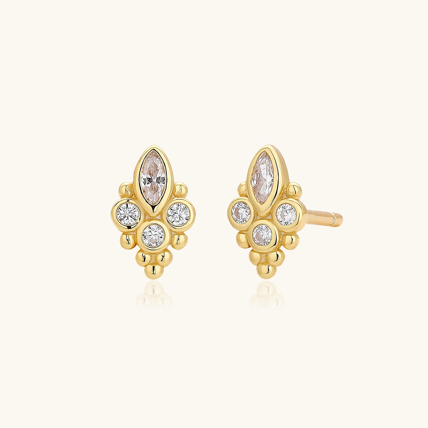 Marquise Diamond Cluster Stud Earrings - Gold