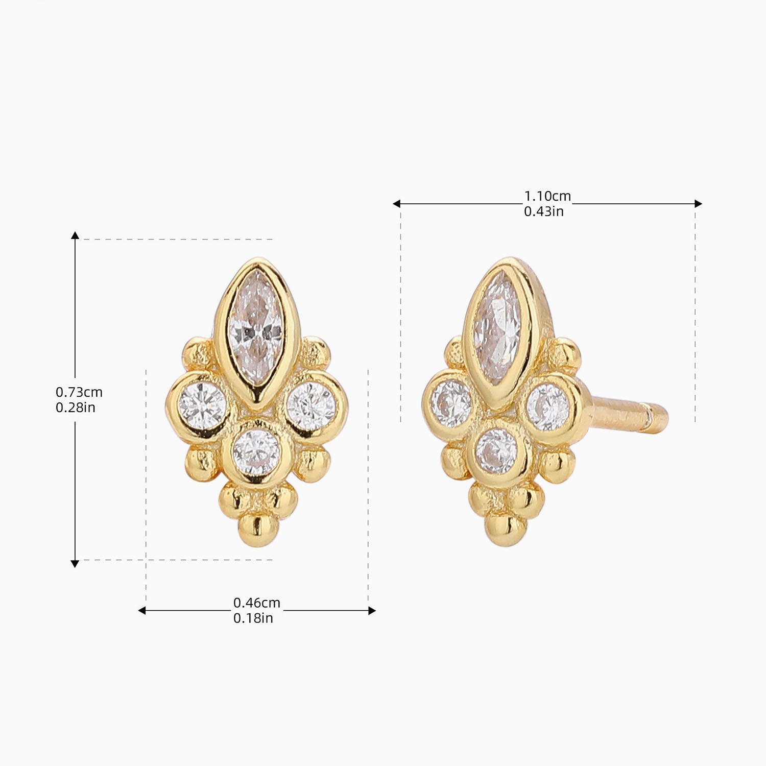 Marquise Diamond Cluster Stud Earrings - Gold