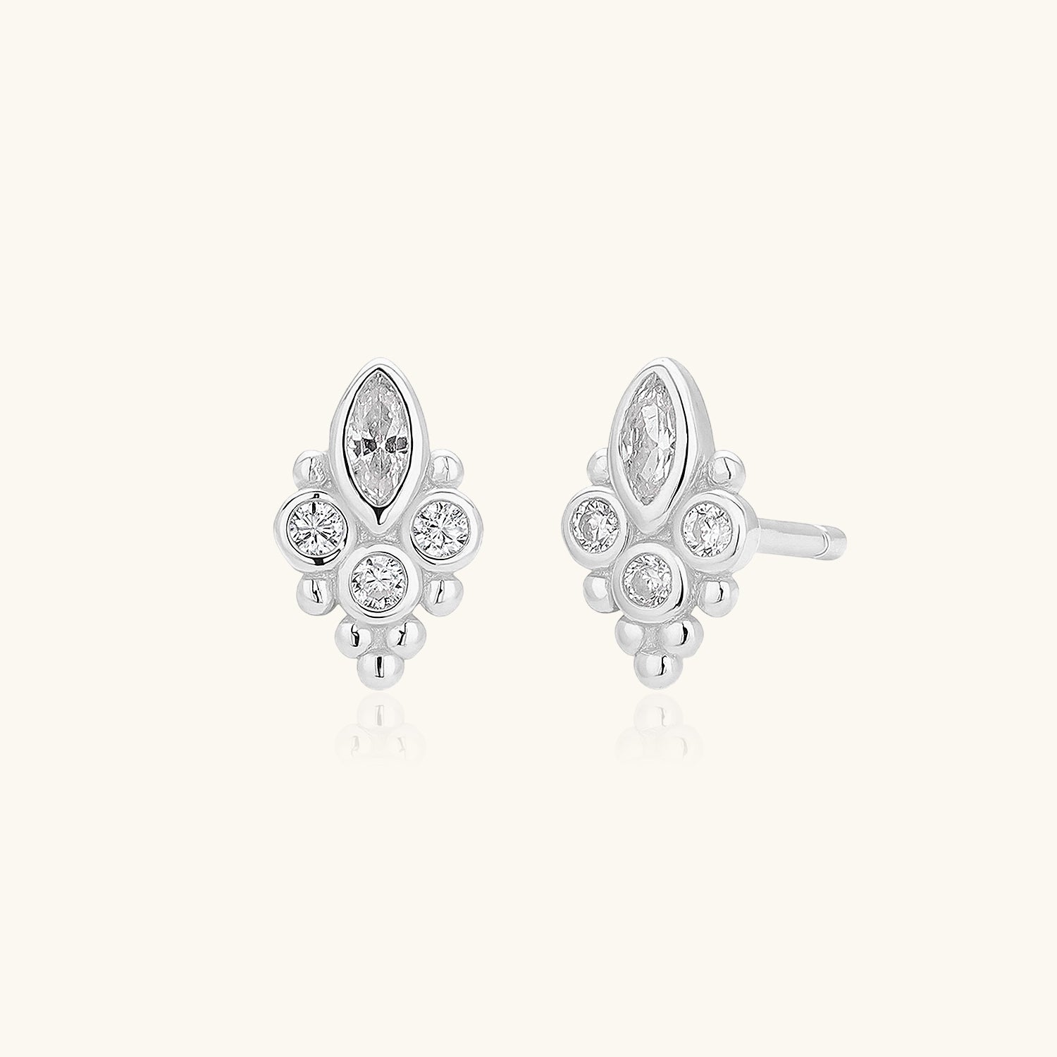Marquise Diamond Cluster Stud Earrings - Silver