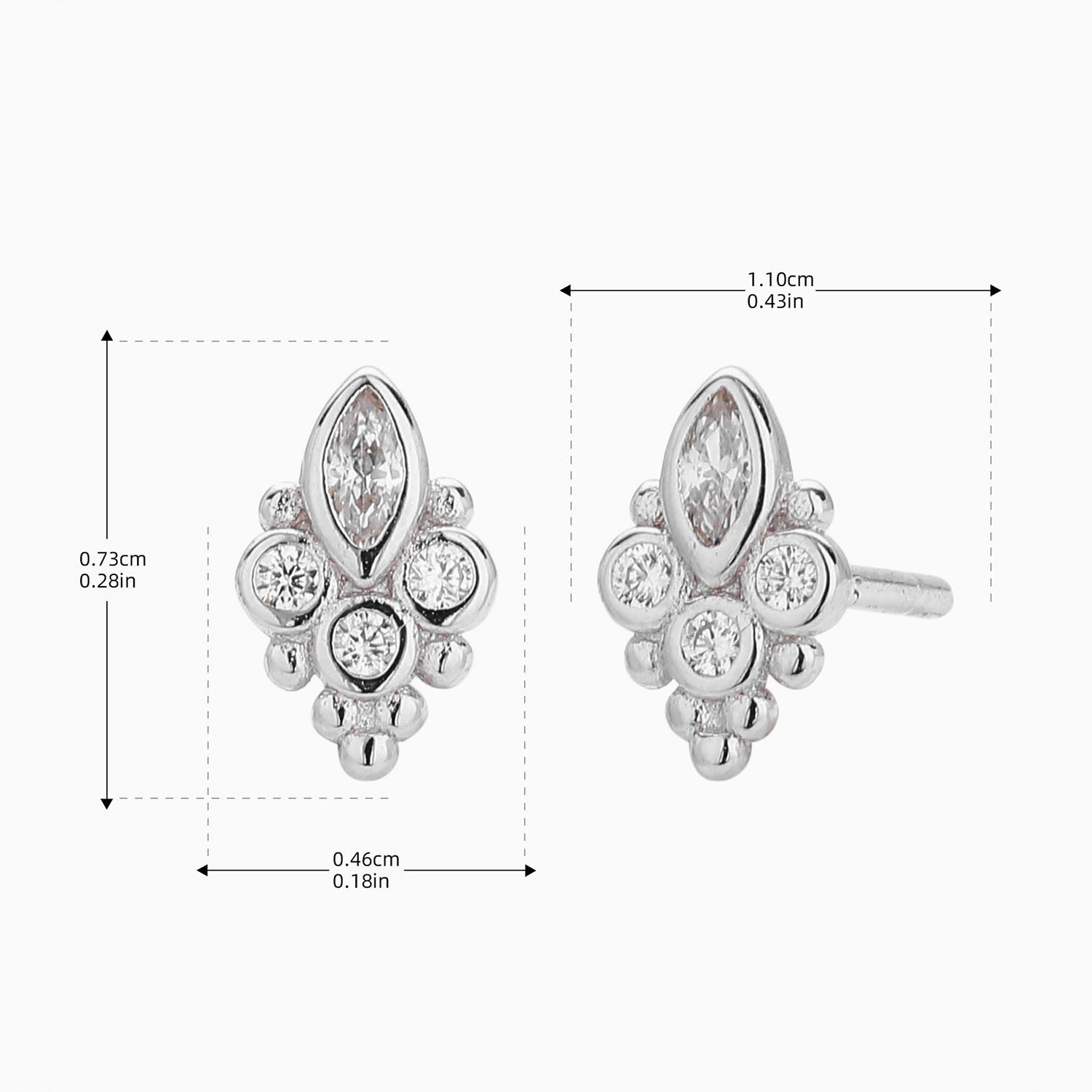 Marquise Diamond Cluster Stud Earrings - Silver