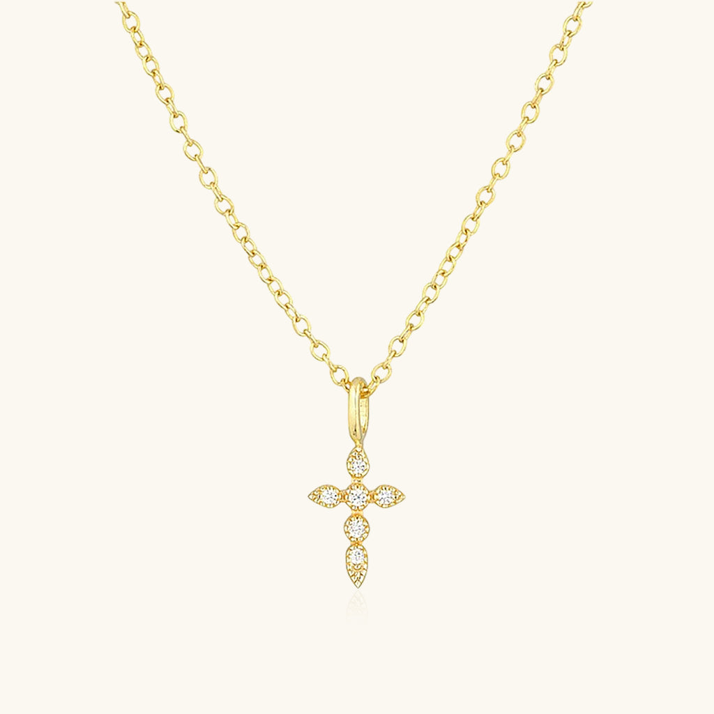 Marquise Diamond Cross Pendant Necklace - Gold