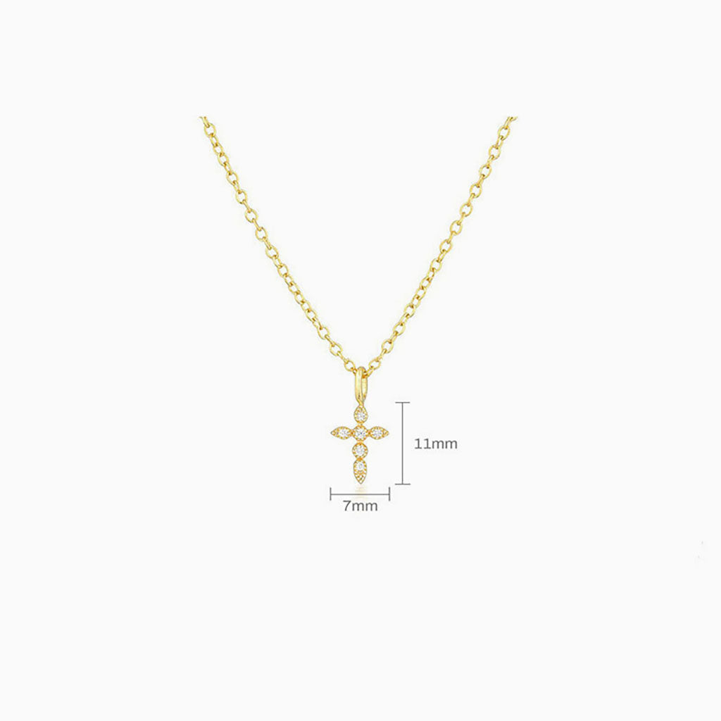 Marquise Diamond Cross Pendant Necklace - Gold