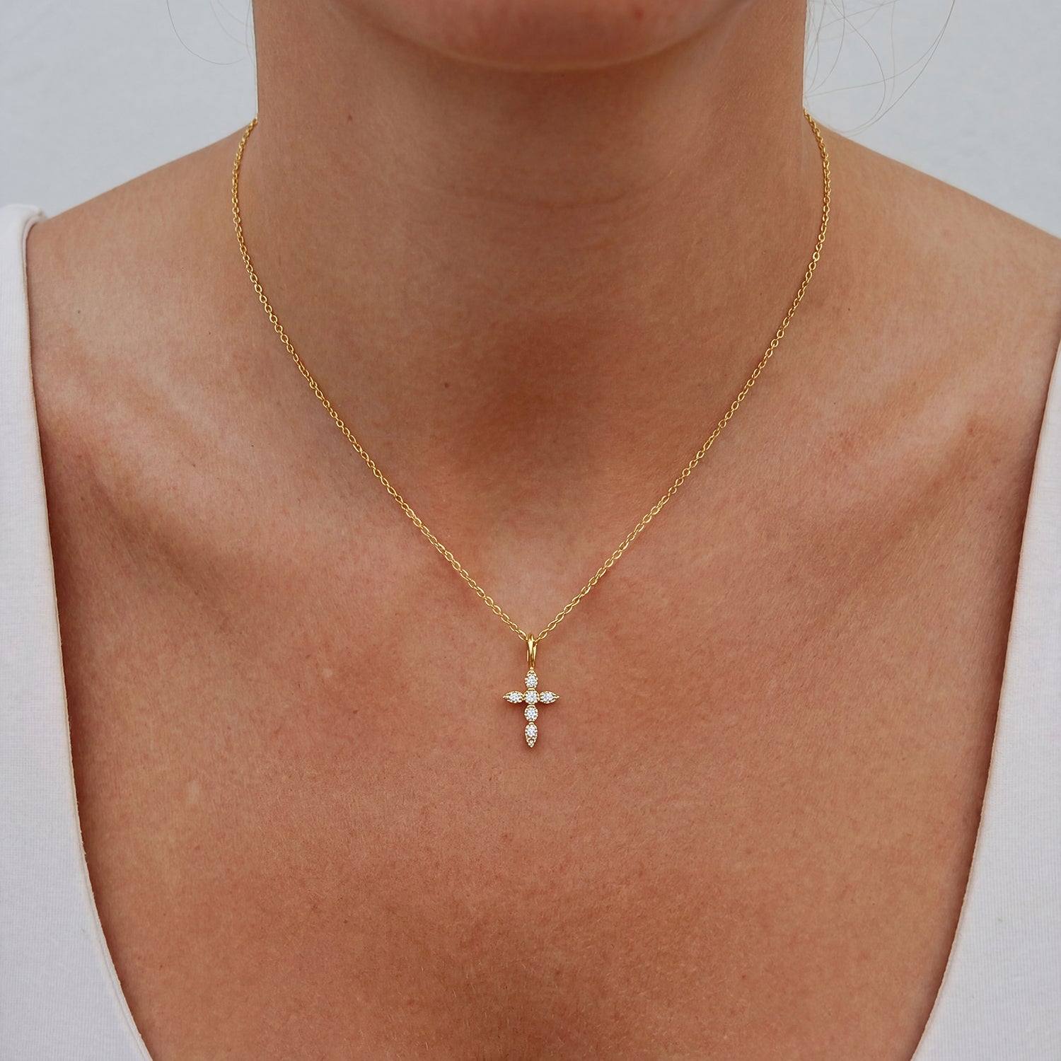 Marquise Diamond Cross Pendant Necklace - Gold