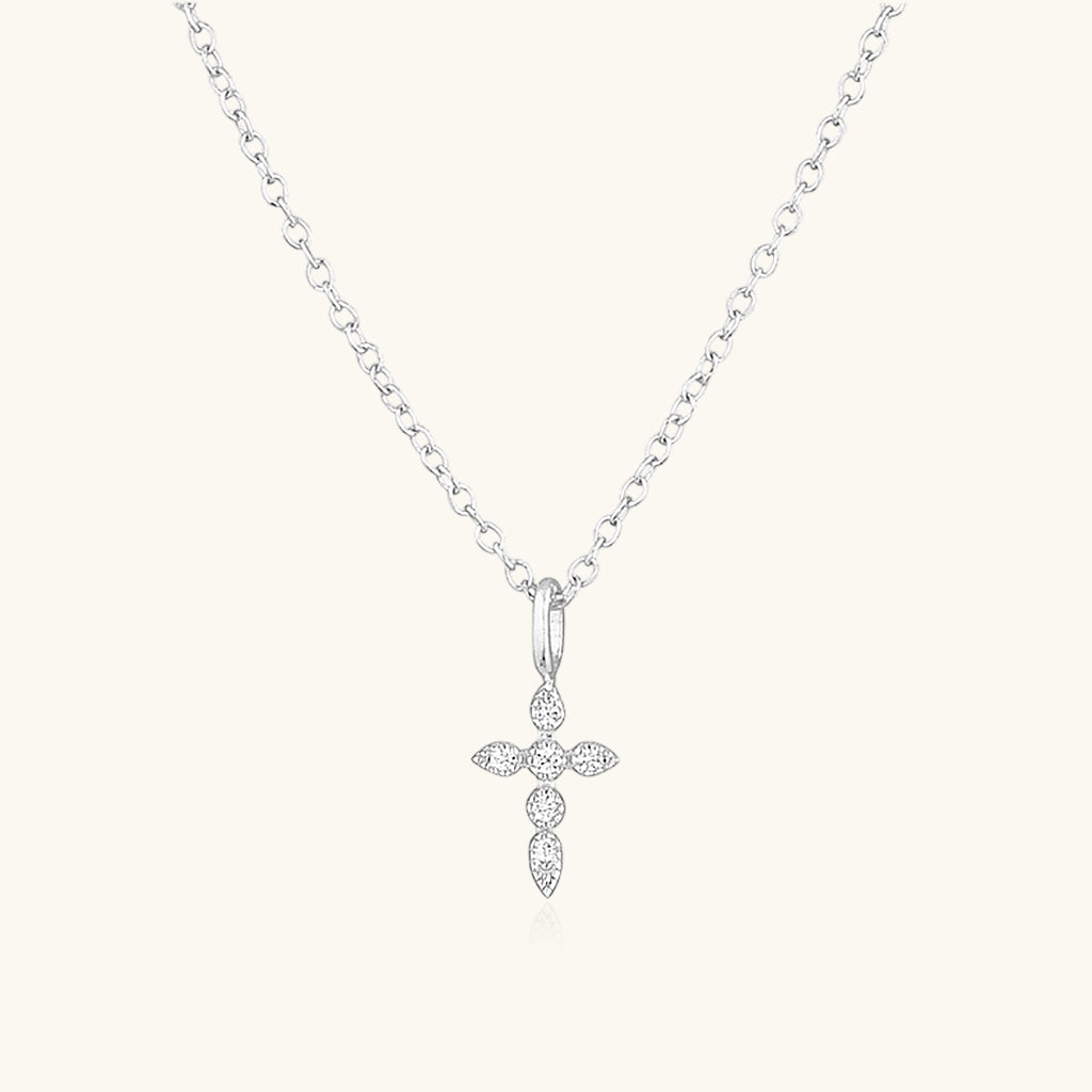 Marquise Diamond Cross Pendant Necklace - Silver