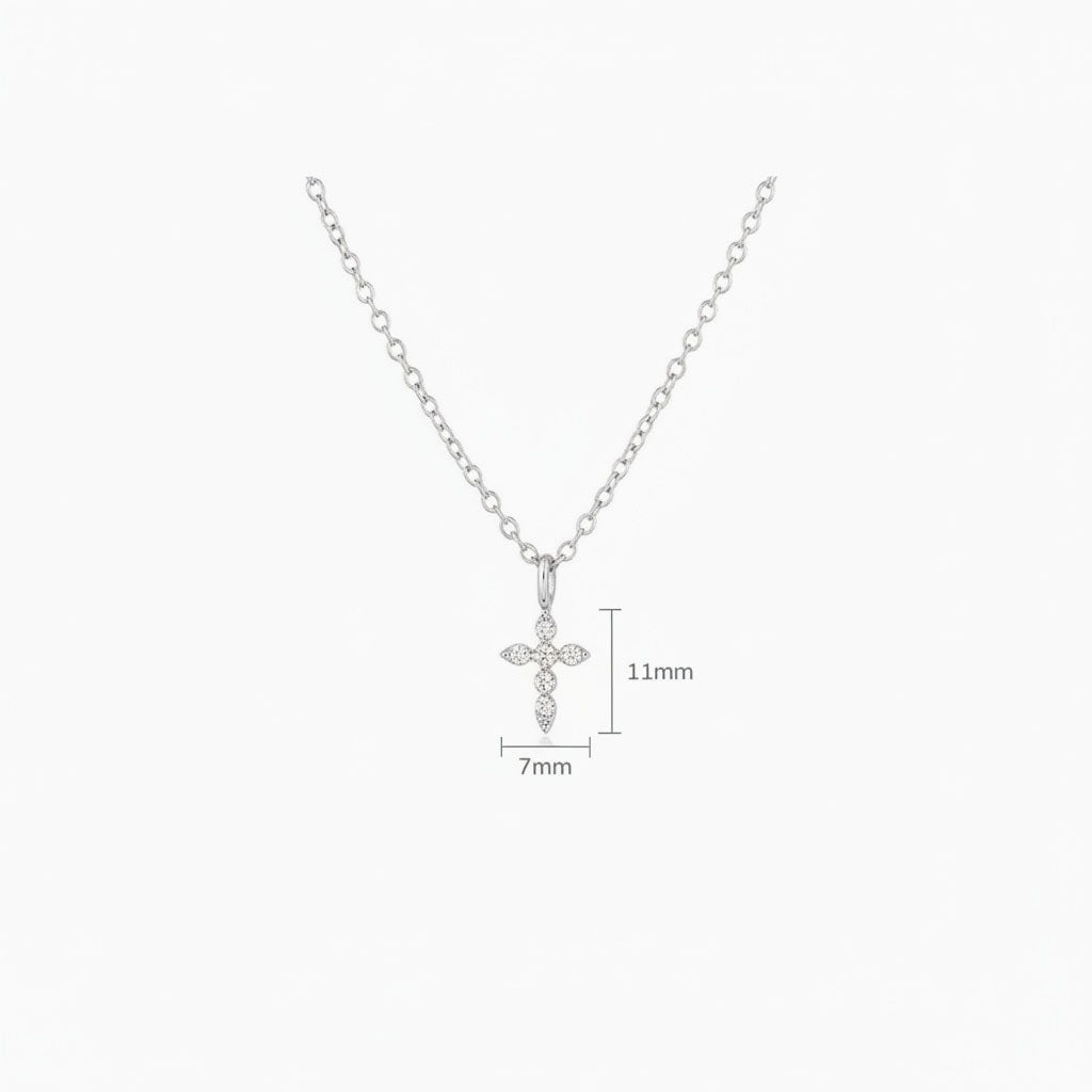 Marquise Diamond Cross Pendant Necklace - Silver