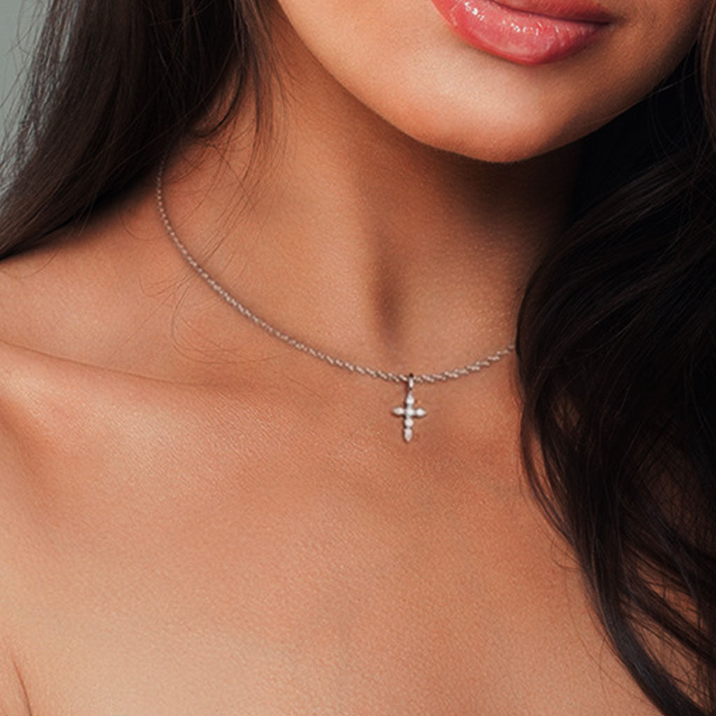 Marquise Simulated Diamond Cross Pendant Necklace - Silver