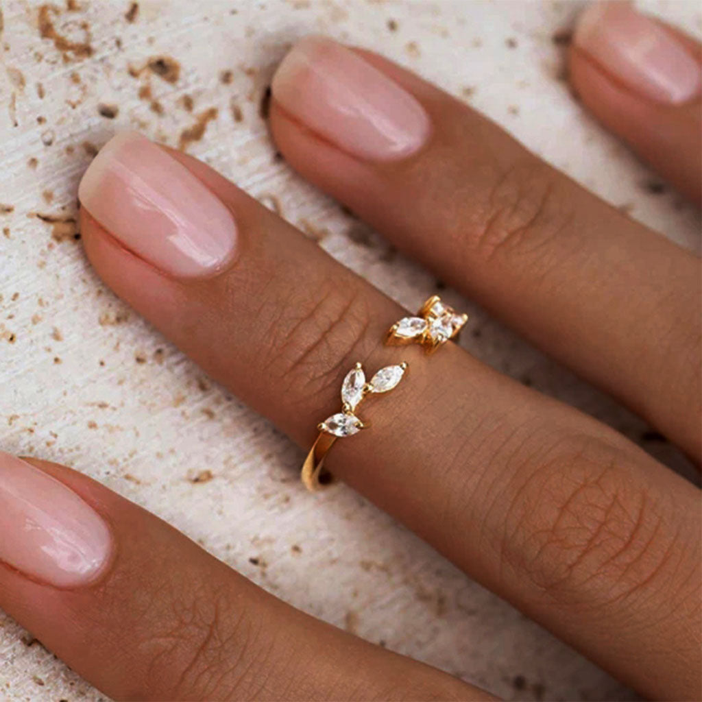 Marquise Simulated Diamond Open Six Stone Ring - Gold