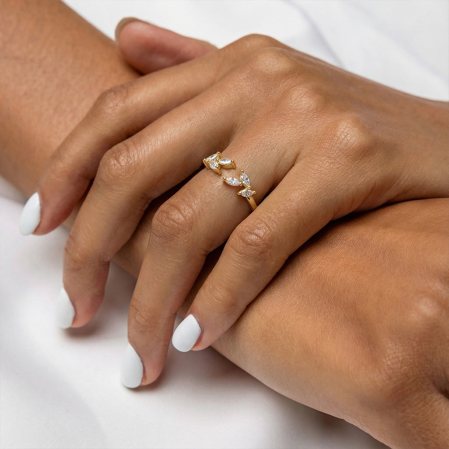 Marquise Diamond Open Six Stone Ring - Gold