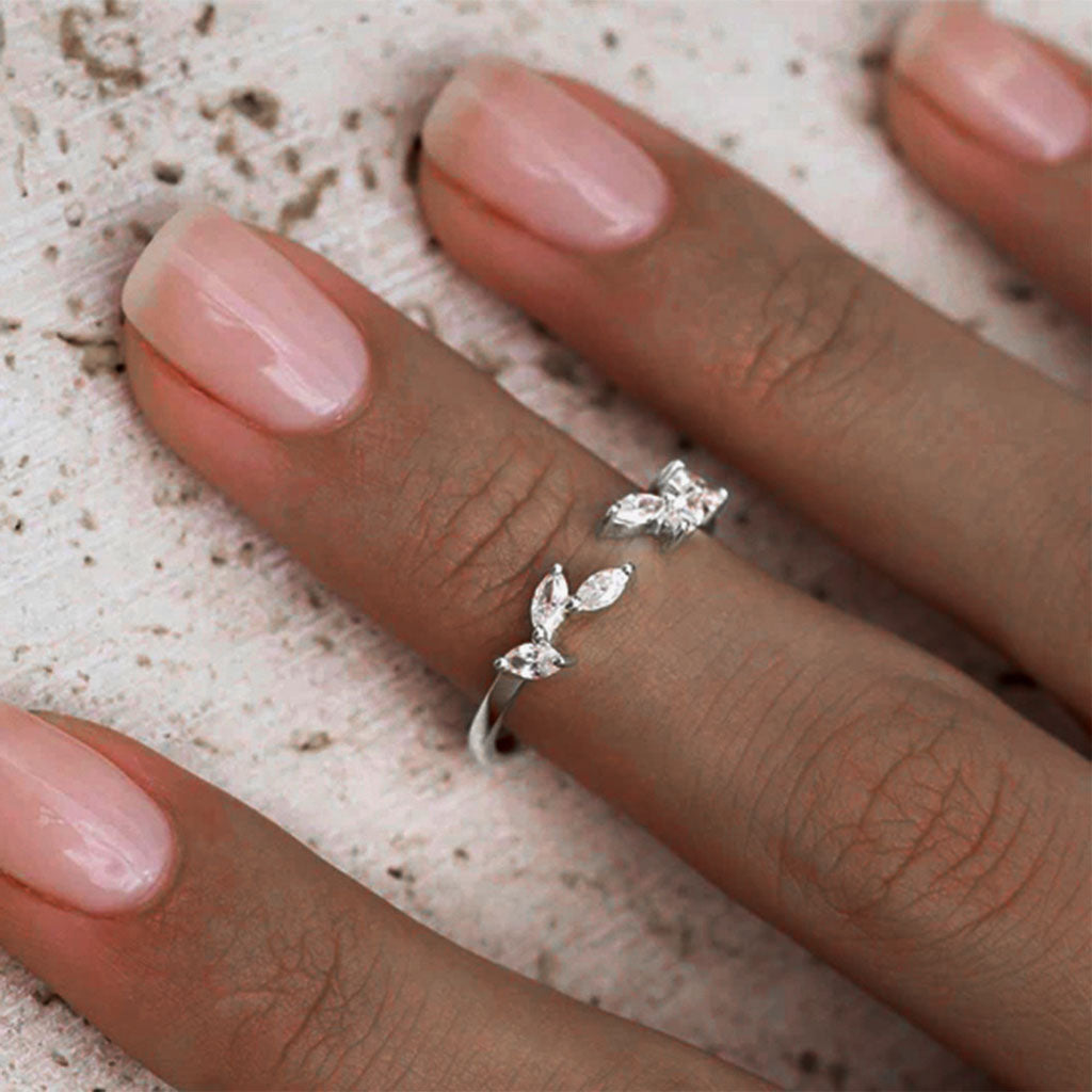 Marquise Simulated Diamond Open Six Stone Ring - Silver