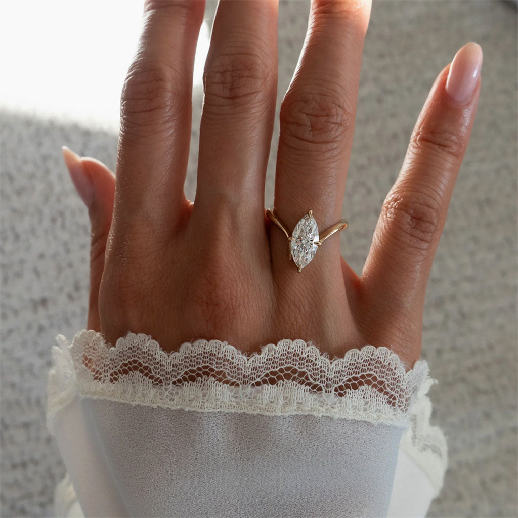 Marquise Diamond Solitaire Ring - Gold