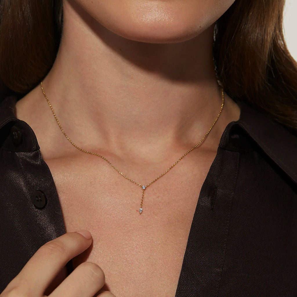 Marquise Drop Lariat Necklace - Gold