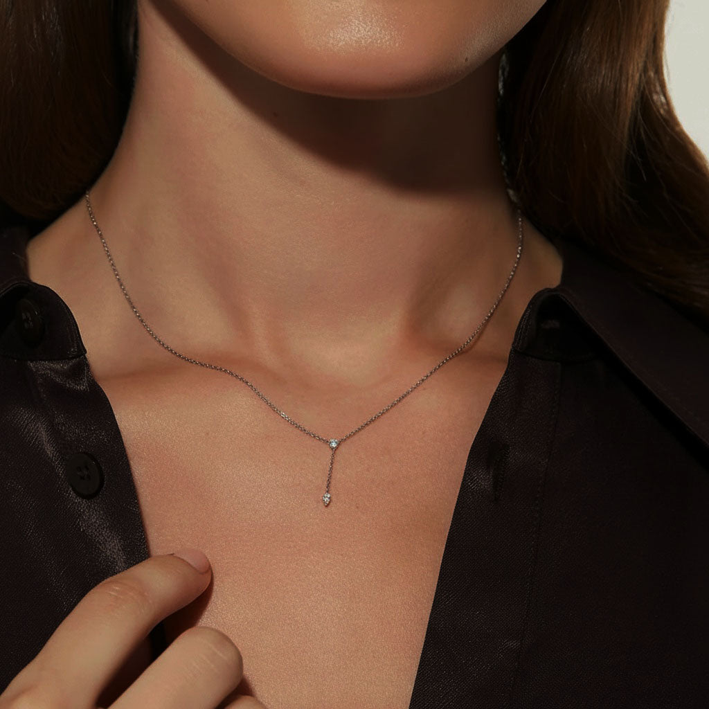 Marquise Drop Lariat Necklace - Silver