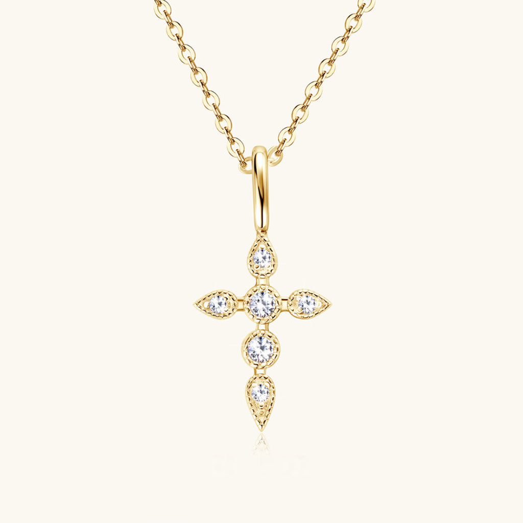 Marquise Moissanite Cross Pendant Necklace - Gold