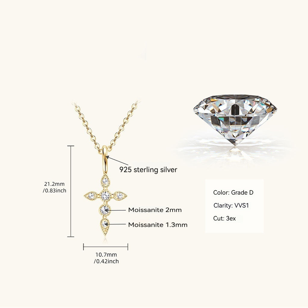 Marquise Moissanite Cross Pendant Necklace - Gold