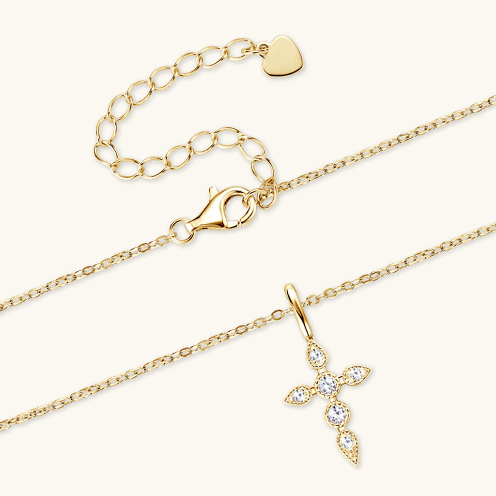 Marquise Moissanite Cross Pendant Necklace - Gold