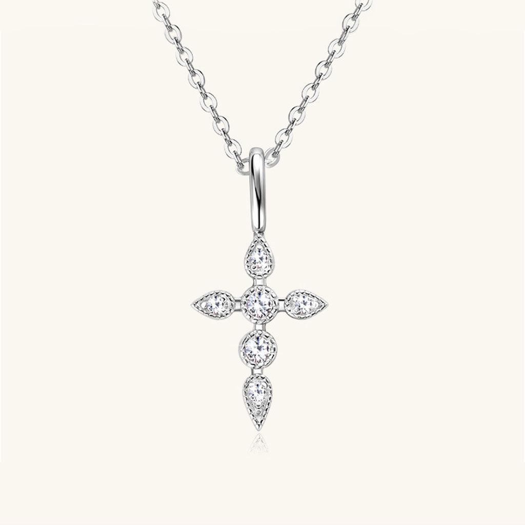 Marquise Moissanite Cross Pendant Necklace - Silver