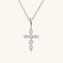 Marquise Moissanite Cross Pendant Necklace - Silver
