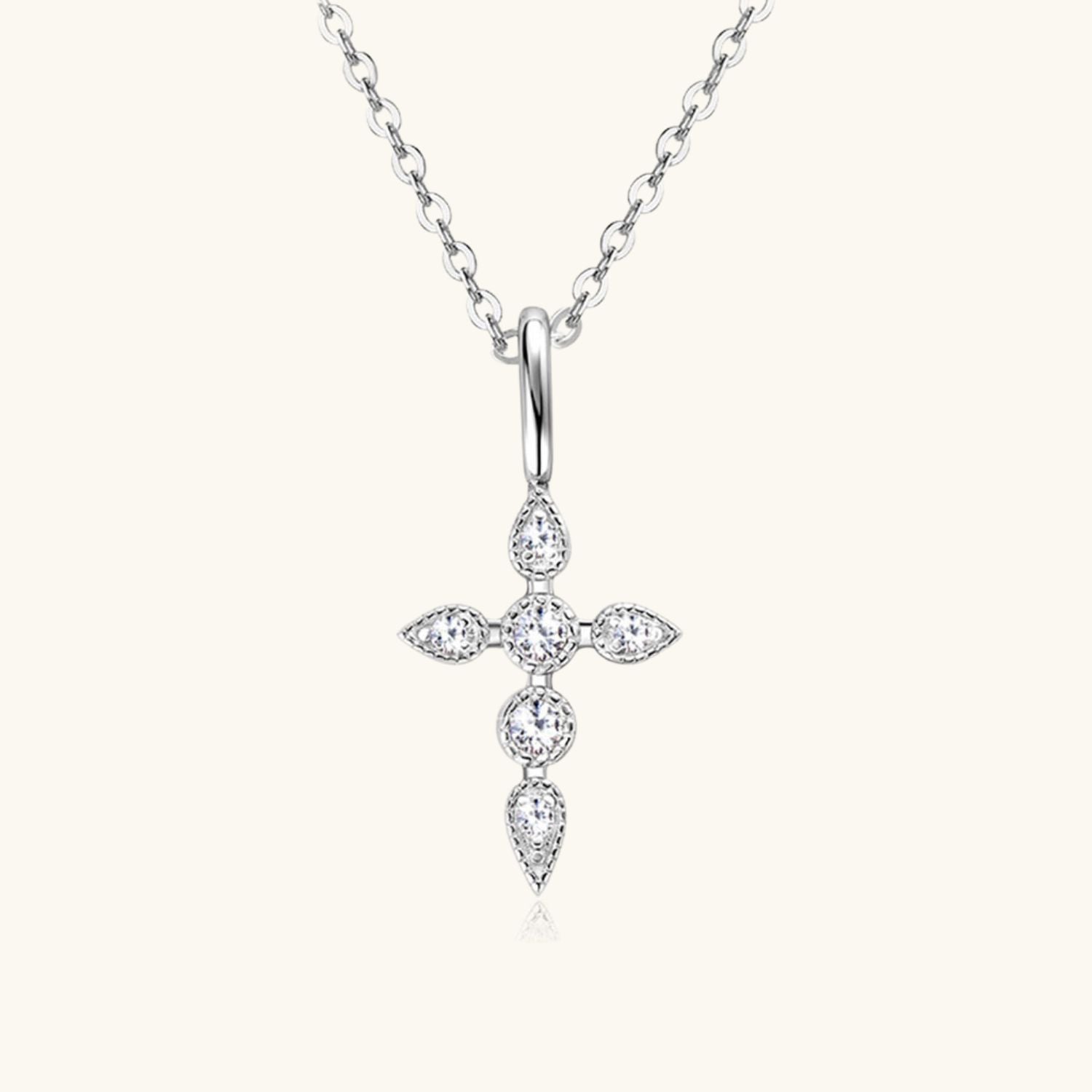 Marquise Moissanite Cross Pendant Necklace - Silver
