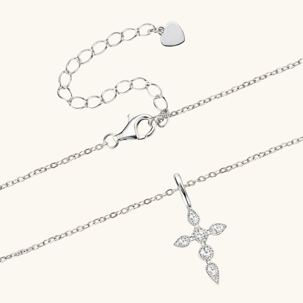 Marquise Moissanite Cross Pendant Necklace - Silver