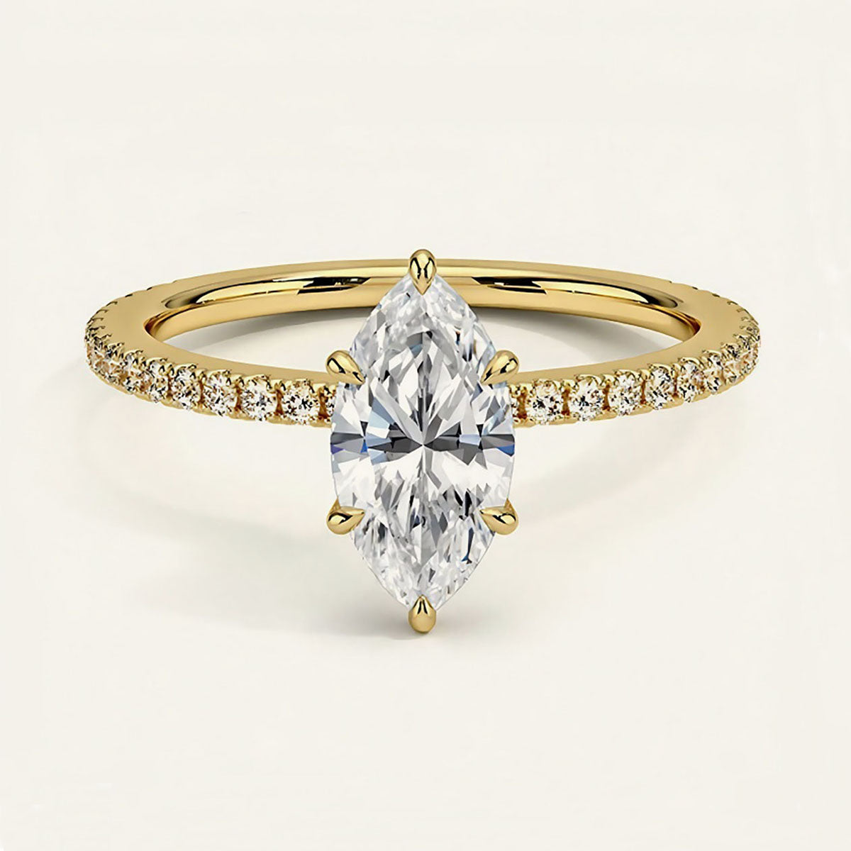 Marquise Pavé Moissanite Ring - Gold