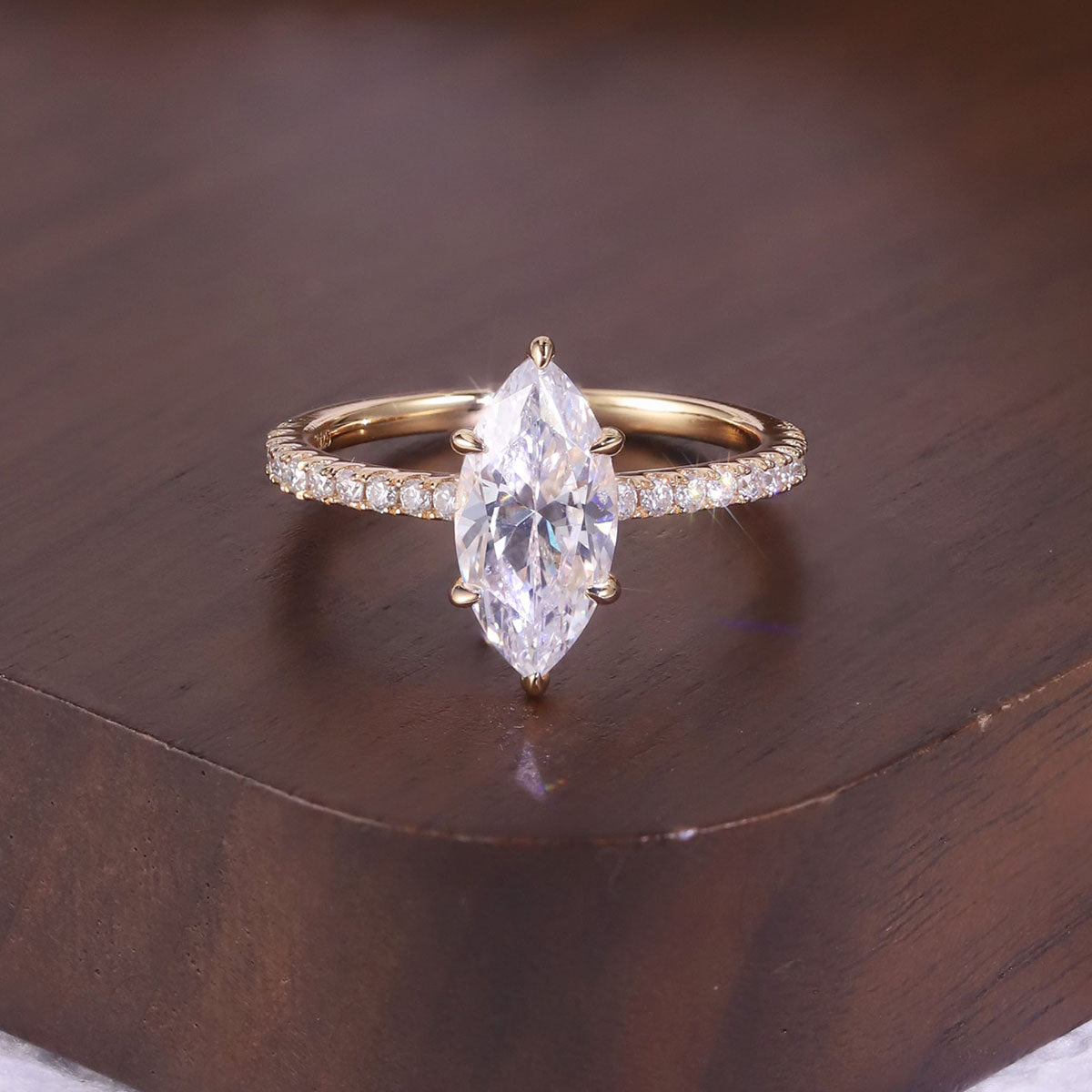 Marquise Pavé Moissanite Ring - Gold