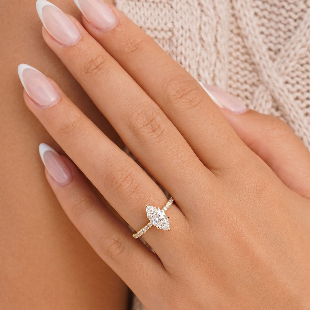 Marquise Pavé Moissanite Ring - Gold