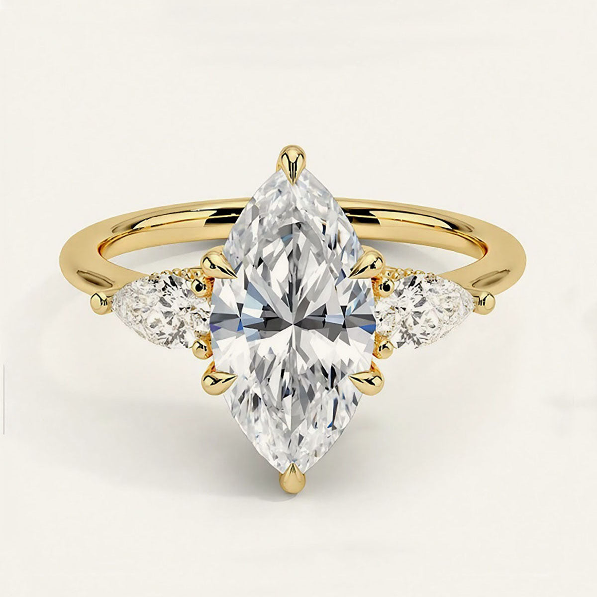 Marquise Three Stone Moissanite Ring - Gold
