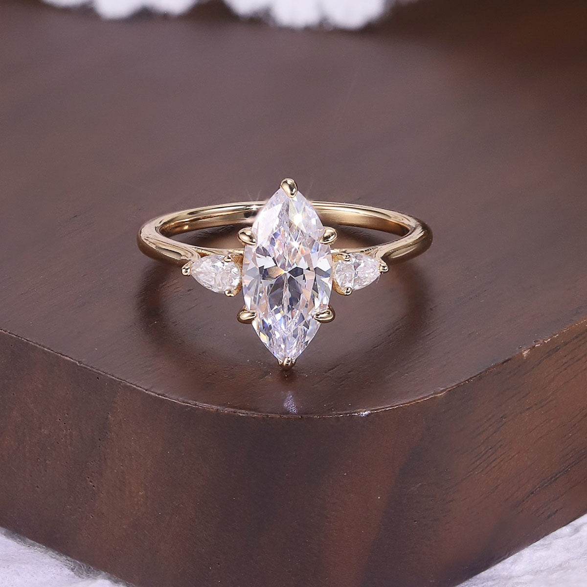 Marquise Three Stone Moissanite Ring - Gold