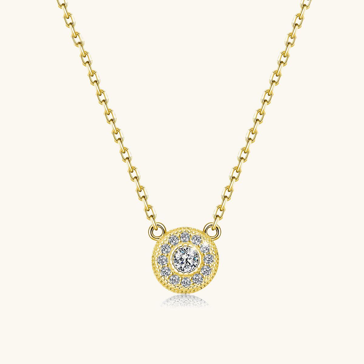 Milgrain Circle Halo Moissanite Pendant Necklace - Gold