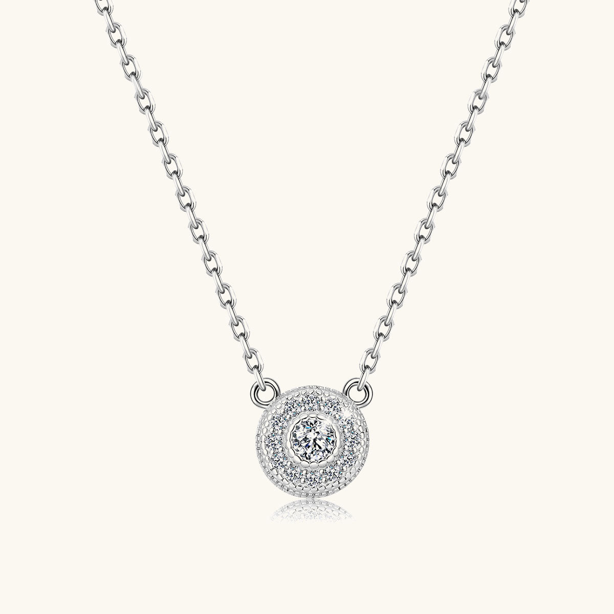Milgrain Circle Halo Moissanite Pendant Necklace - Silver