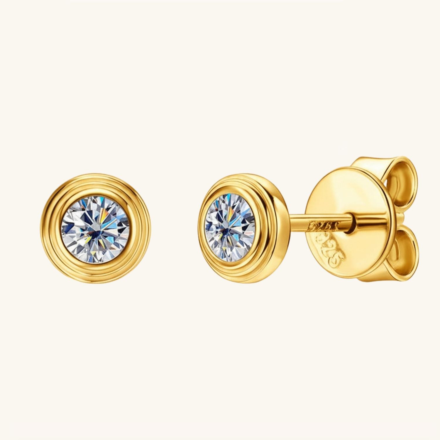 Mini Bezel Moissanite Stud Earrings - Gold
