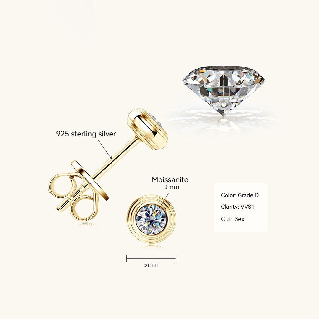 Mini Bezel Moissanite Stud Earrings - Gold