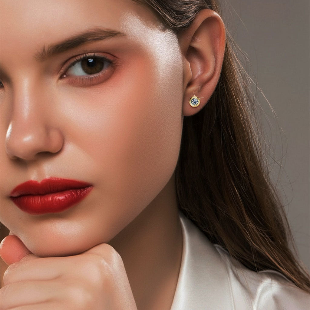 Mini Bezel Moissanite Stud Earrings - Gold