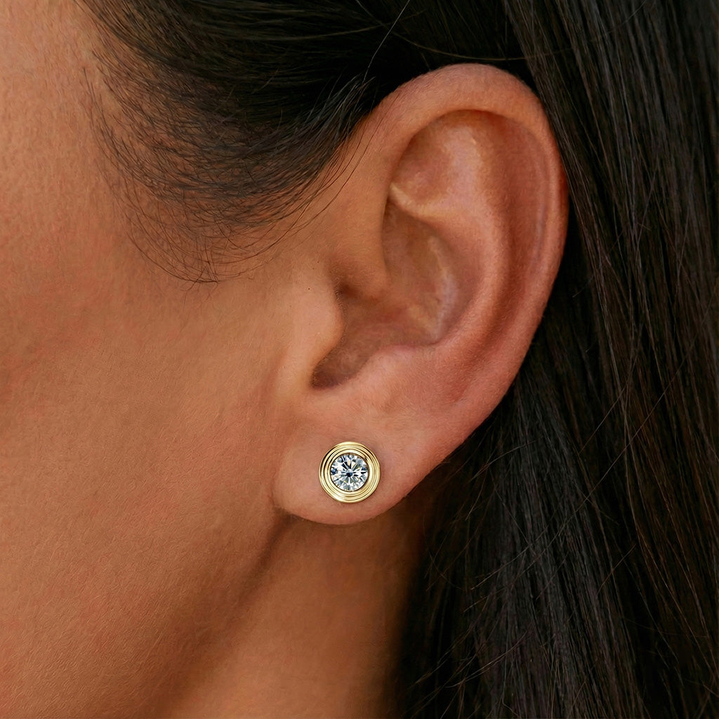 Mini Bezel Moissanite Stud Earrings - Gold