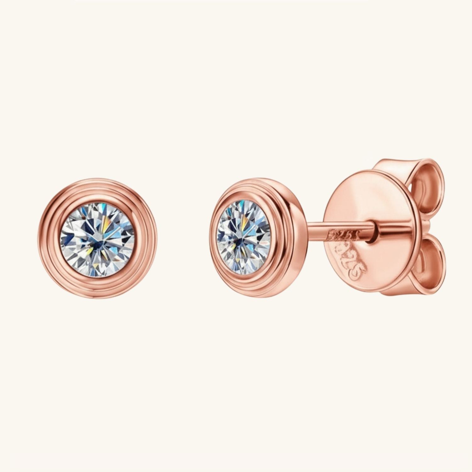 Mini Bezel Moissanite Stud Earrings - Rose Gold