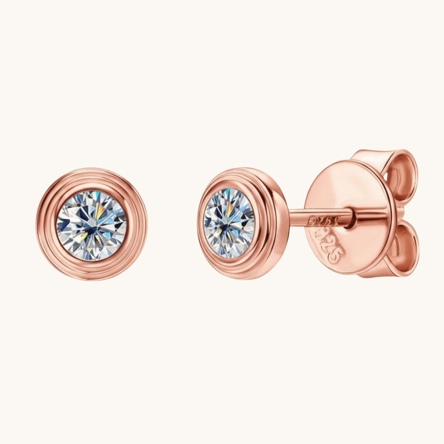 Mini Bezel Moissanite Stud Earrings - Rose Gold