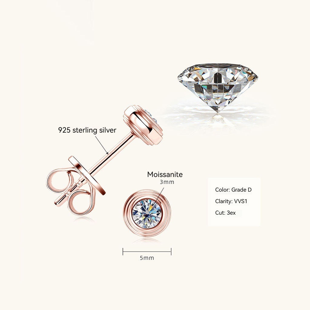Mini Bezel Moissanite Stud Earrings - Rose Gold