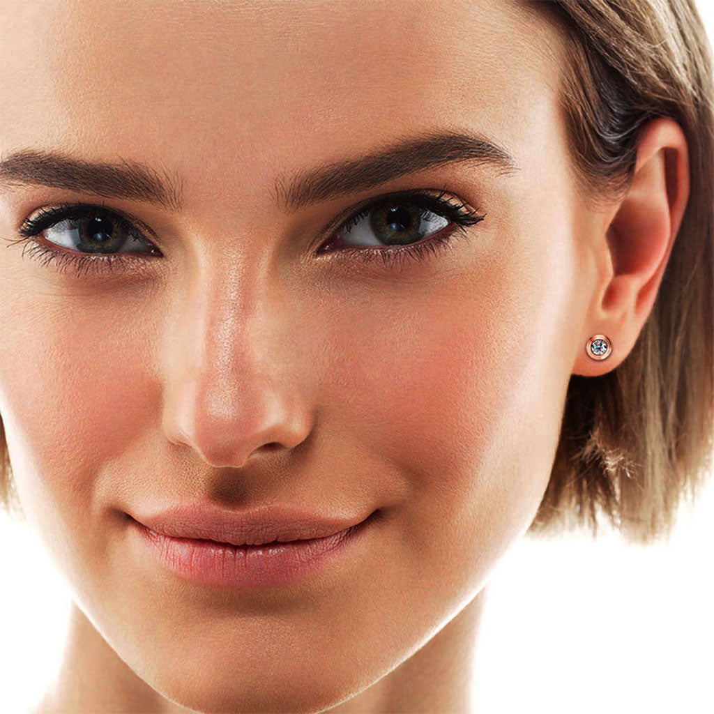 Mini Bezel Moissanite Stud Earrings - Rose Gold