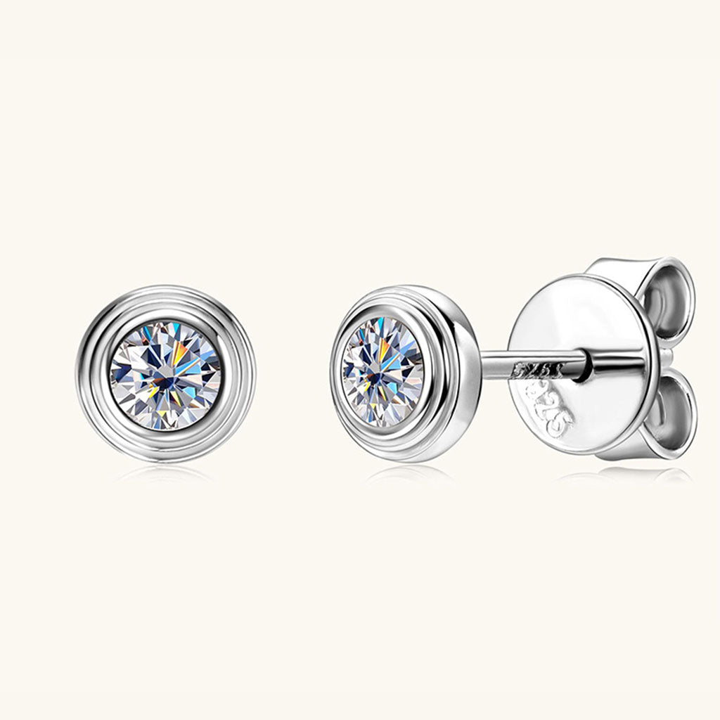 Mini Bezel Moissanite Stud Earrings - Silver