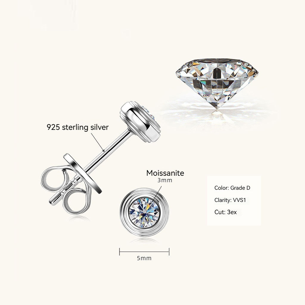 Mini Bezel Moissanite Stud Earrings - Silver