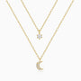 Mini Crescent Moon and Star Diamond Layered Necklace - Gold
