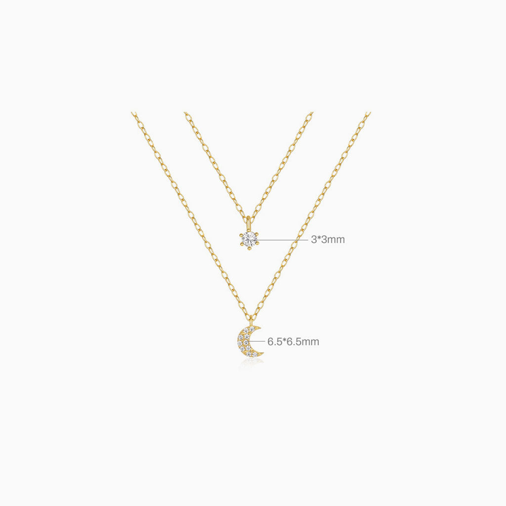 Mini Crescent Moon and Star Diamond Layered Necklace - Gold